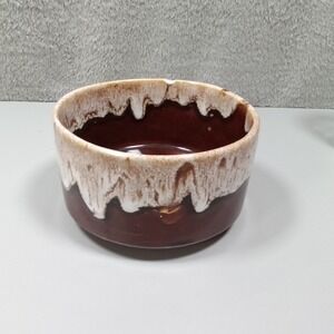 Vintage Brush USA Pottery L-5 Brown Drip Glaze Round Bowl Planter Mid Century